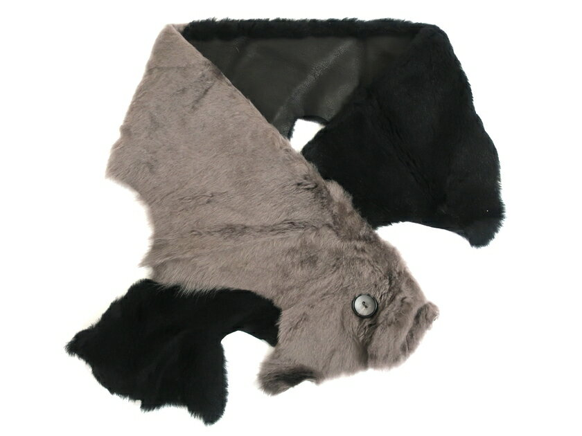 Karl Donoghue カールドノヒュー イギリス製 CASHMERE TOUCH LAMBSKIN FLASH SCARF バイカラー ファー レザー ムートン マフラー シュラッグ CMFSCW8 定4.8万 ブラック チャコール▲044▼00508k10