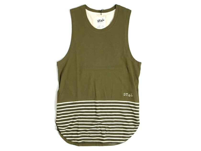 SToL ストル 日本製 Sound Track Of Life No-Sleeve Cut-Sew ロゴ刺繍 ボーダー切替 タンクトップ カッ..