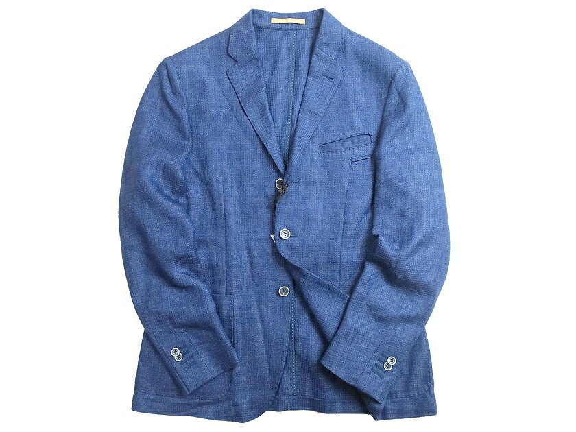 CORNELIANI ID コルネリアーニ イタリア製 リネン ウール 織生地 段返り 3B アンコンジャケット ブレザー 定20.9万 ネイビーブルー 48▲100▼00930k18
