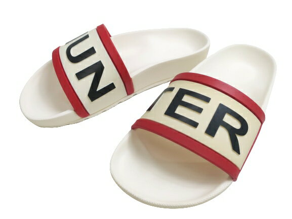 HUNTER ハンター イタリア製 WOMENS ORIGINAL SLIDE ロゴ入 ラバー スライドサンダル シャワーサンダル 定1.2万 ホワイト 4▲011▼01123k16