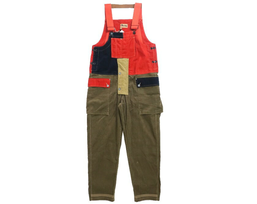 LYBRO ライブロ Nigel Cabourn ナイジェルケーボン CRAZY NAVAL DUNGAREE CORDUROI クレイジーパターン コーディロイ切替 オーバーオール 定4.6万 ミックス 46▲120▼10107k09