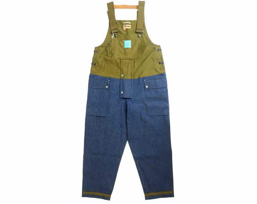 LYBRO ライブロ Nigel Cabourn ナイジェルケーボン NAVAL DUNGAREE SPLIT 日本製素材使用 モールスキン デニム切替 オーバーオール 定4.6万 グリーン 50▲150▼10107k10