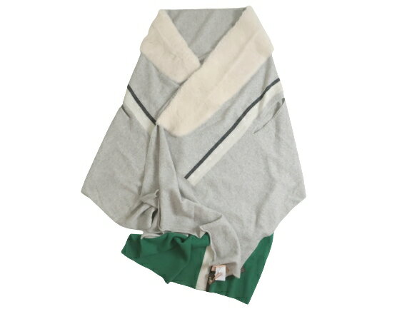 Karl Donoghue カールドノヒュー イギリス製 CMCBWW9 CASHMERE LAMBSKIN COLOURBLOCK KNITTED BODYWRAP カシミアラムスキン カラーブロック ニット ボディラップ ストール ショール 定10.4万 ホワイト グレー グリーン O/S▲095▼10120k15