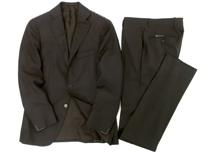 ISETAN MEN'S 伊勢丹メンズ ウール100% ストライプ柄 段返り3B シングルスーツ ジャケット スラックス パンツ 定9.1万 チャコールグレー 42▲100▼10224k09