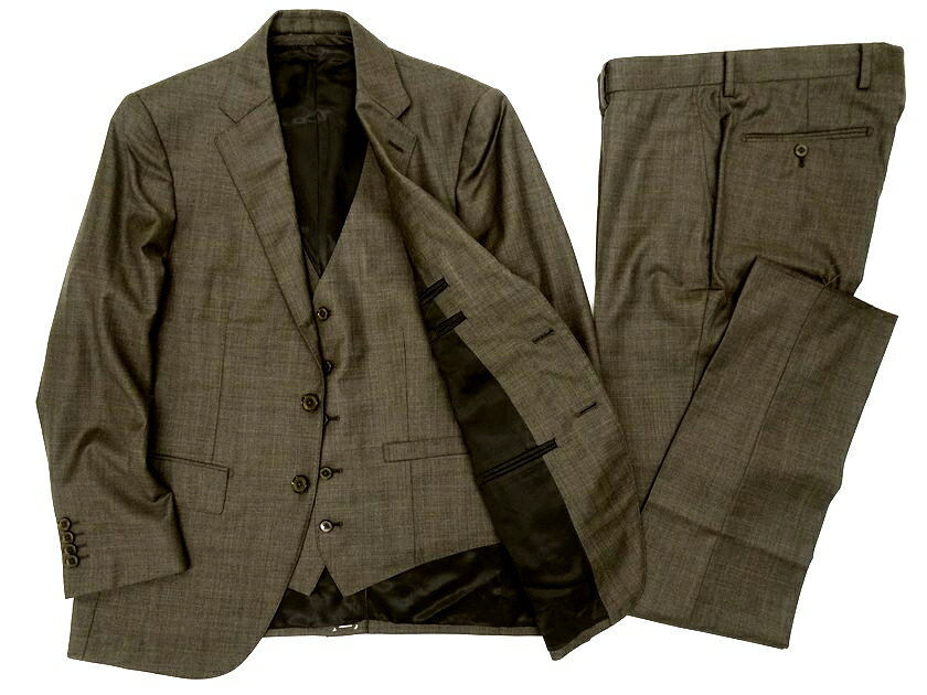 D’URBAN ダーバン 日本製 LoroPiana TASMANIAN EXCLUSIVELY FOR D'URBAN イタリア製生地使用 ウール100％ 2B ノータック 3ピース シングルスーツ ジャケット ブレザー ベスト ジレ スラックスパンツ 1008402035 定16.8万 ブラウン AB3-01 AB8-02▲200▼10714k13