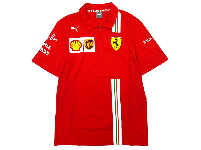 PUMA プーマ Scuderia Ferrari フェラーリコレクション オフィシャルデザイン ハーフジップ 半袖 チームポロ ポロシャツ 763032 定1.4万 レッド XS-01 S-02 M-03 L-04 XL-05▲030▼10803k17