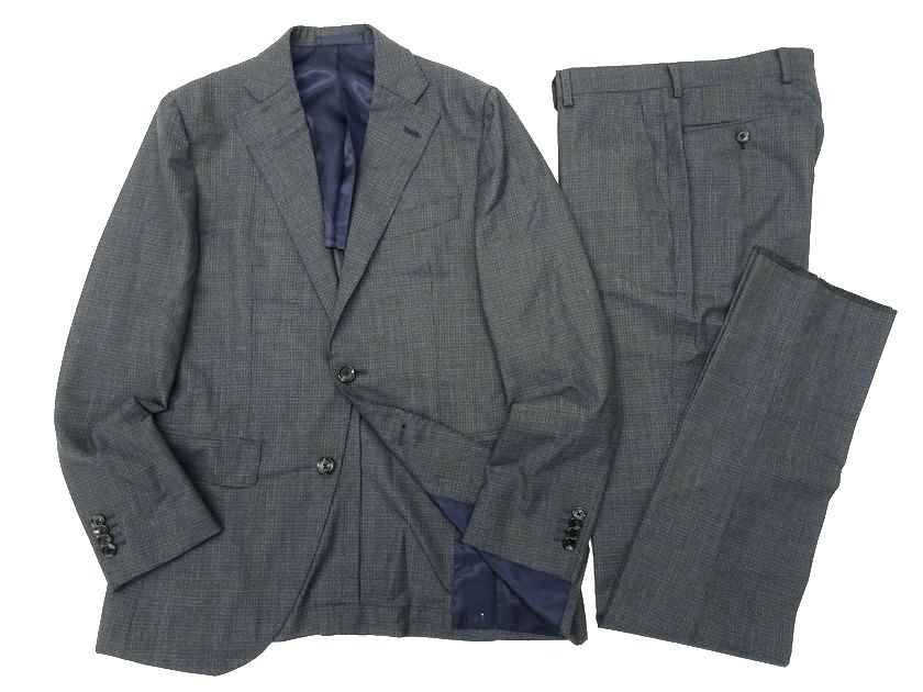 ISETAN MEN'S 伊勢丹メンズ 日本製 ウール100% チェック柄 2B ノータック シングルスーツ ジャケット スラックスパンツ IMS91C308 ネイビー グレー 44D6-01 50D6-02▲130▼10903k15