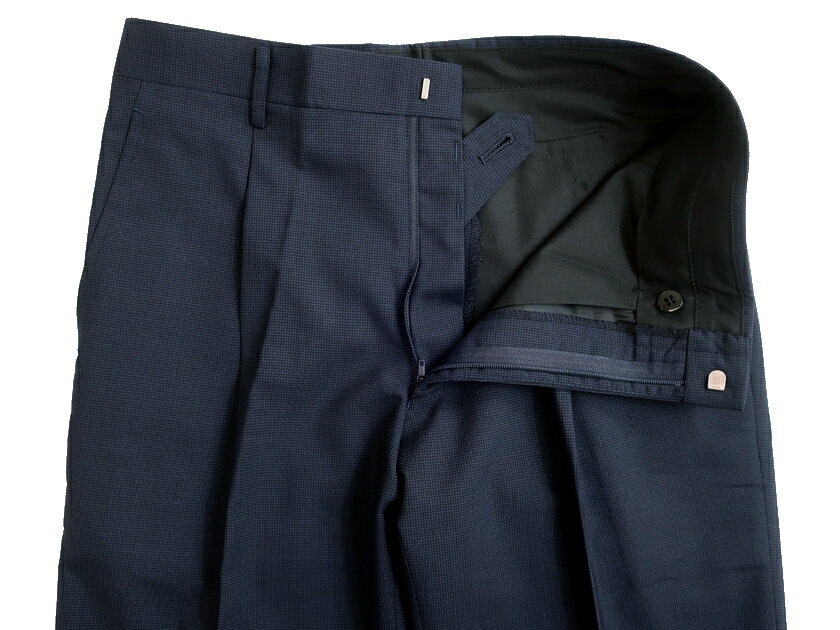 GIVERDYE BEST SELECTION ジバルディ 日本製 WASHABLE ウール混 マイクロ千鳥格子 1タック スラックスパンツ 615P5009 ネイビー 76▲005▼10923k04