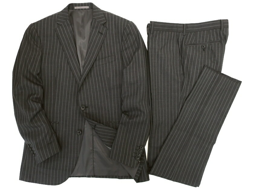 GIVERDYE BEST SELECTION ジバルディ ウール混 ピンストライプ 2B ノータック シングルスーツ ジャケット スラックスパンツ 681A6064 グレー YL▲050▼11027k02
