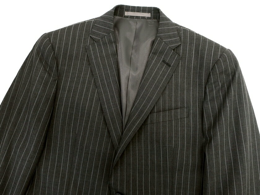 GIVERDYE BEST SELECTION ジバルディ ウール混 ピンストライプ 2B ノータック シングルスーツ ジャケット スラックスパンツ 681A6064 グレー YL▲050▼11027k02