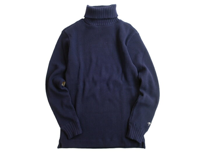 Nigel Cabourn ナイジェルケーボン 日本製 MAIN LINE TURTLE NECK WAFFLE コットン100％ タートルネック ワッフル セーター ニット 80410020025 定1.7万 ネイビー 48▲050▼11216k15