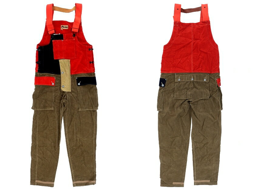 LYBRO ライブロ Nigel Cabourn ナイジェルケーボン CRAZY NAVAL DUNGAREE CORDUROI クレイジーパターン コーディロイ切替 オーバーオール 定4.6万 ミックス 42▲070▼20201k08