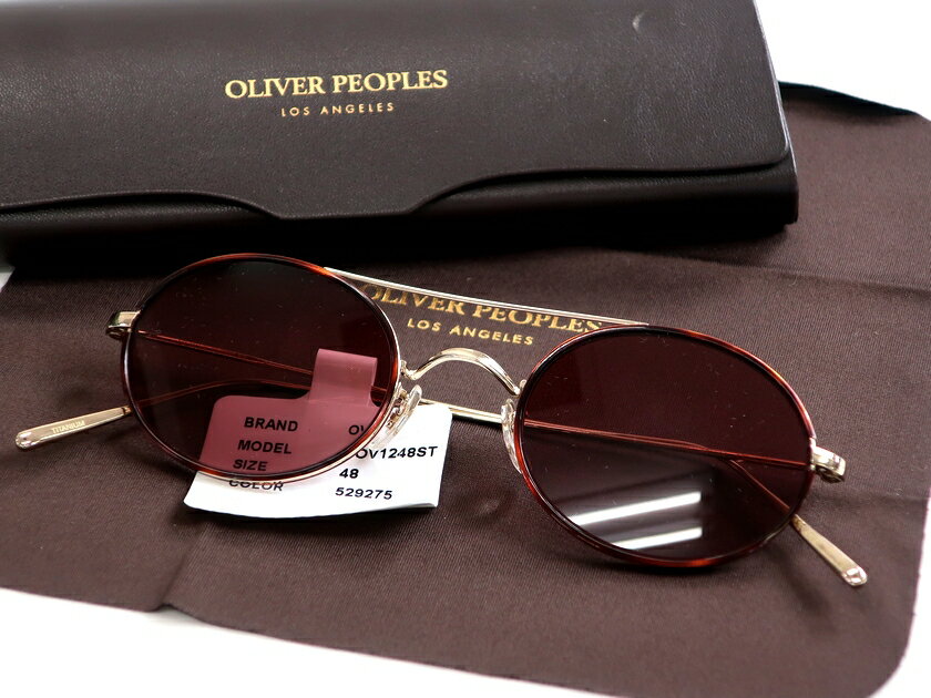 OLIVER PEOPLES オリバーピープルズ 日本製 Shai ラウンド チタンフレーム ツーブリッジ サングラス メガネ 眼鏡 OV1248ST ゴールド レッド▲080▼20328k14