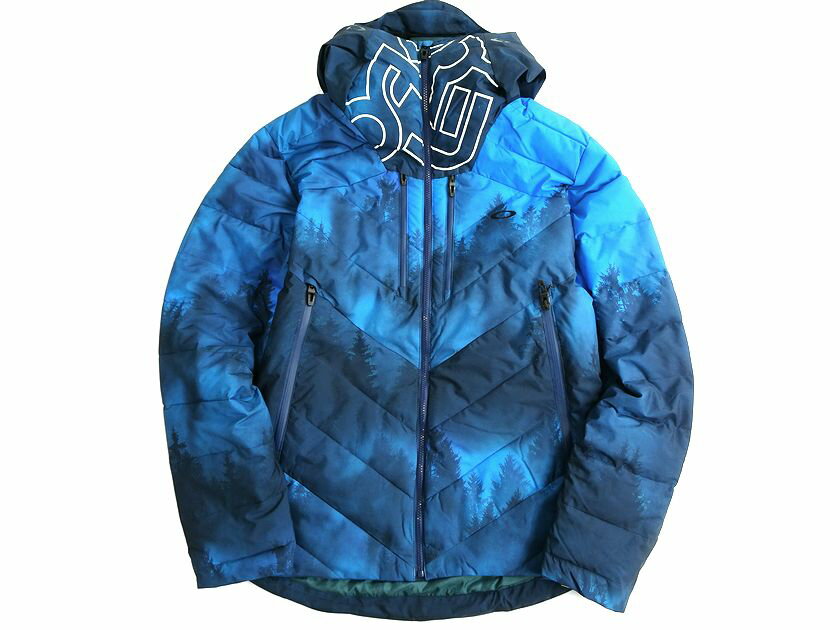 OAKLEY オークリー PERFORMANCE FIT FN DRY PRIMALOFT GREAT SCOTT INSULATED 2L 15K JKT プリマロフト 中綿入り 総柄 ジップアップ フーデッド ジャケット スノボウェア 412781A 定3.9万 ブルー JPN M▲113▼20420k33