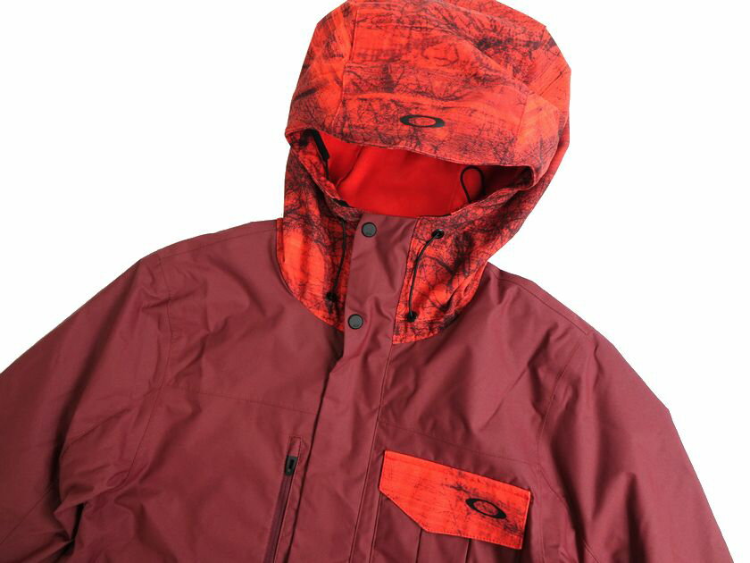 OAKLEY オークリー PERFORMANCE FIT DIVISION EVO INSULA JKT 2L 10K 総柄切替 中綿入り 2レイヤー ジップアップ フーデッドジャケット スノボウェア 412786 定3万 エンジ JPN M-01 JPN L-02▲070▼20420k34