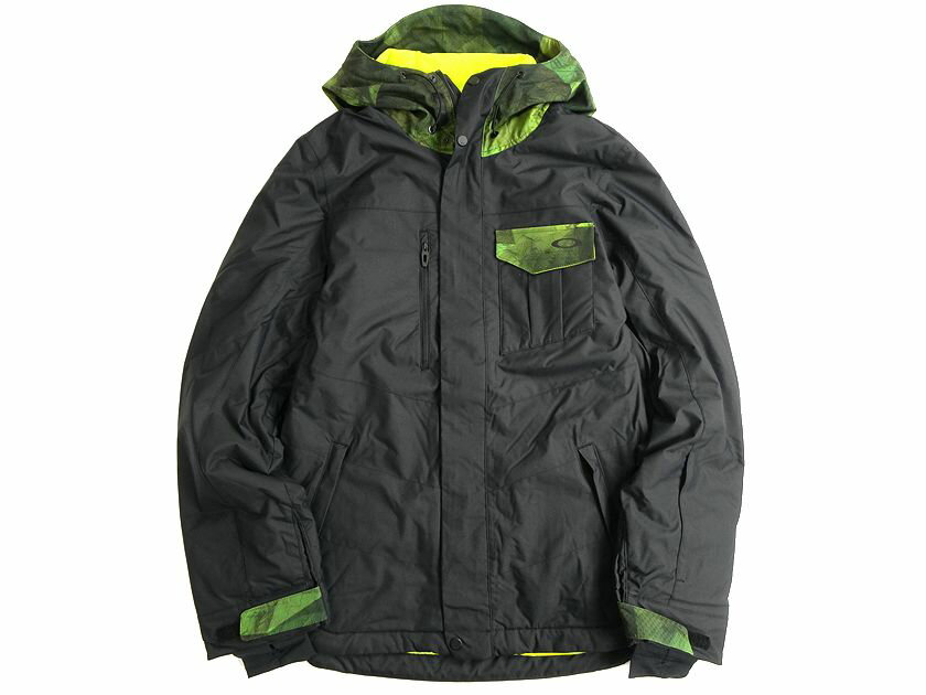 OAKLEY オークリー PERFORMANCE FIT DIVISION EVO INSULA JKT 2L 10K 総柄切替 中綿入り 2レイヤー ジップアップ フーデッドジャケット スノボウェア 412786 定3万 ブラック グリーンカモ JPN M▲070▼20420k35