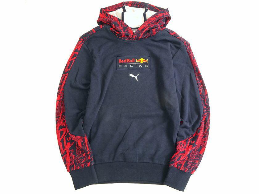 PUMA RedBull RACING プーマ レッドブル レッドブル レーシング RELAXED FIT ロゴプリント 総柄切替 AOP フーディー パーカー 763121 定1.3万 ネイビー US XS▲040▼20422k31