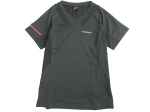 mont-bell モンベル メッシュ切替 Vネック ストレッチ Tシャツ カットソー レディース MX3W-T16M-021 ブラック 90(S)▲019▼20509k43