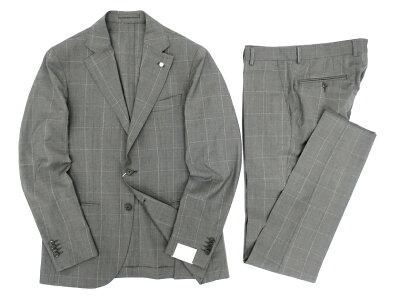 Luigi Bianchi Mantov Sartoria ルイジ ビアンキ L.B.M.1911 エルビーエム 定価12.6万 イタリア製 トロピカルウール ウィンドウペーン柄 2B シングルスーツ ジャケット ブレザー パンツ スラックス スーツ セットアップ グレー 48-01 50-02 52-03▲194▼91018a05