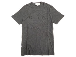 GUCCI グッチ イタリア製 コットン100% ユニセックス クルーネック ロゴプリント 半袖 Tシャツ カットソー グレー L ▲150▼90815x08