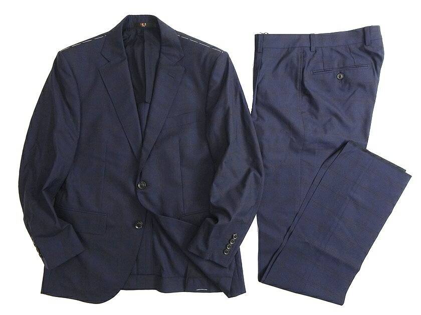 DAKS LONDON ダックス 日本製 イタリア製生地 Ermenegildo Zegna COOL EFFECT使用 ウール100% チェック柄 2B ワンタック シングルスーツ ジャケット スラックス パンツ 定価18.7万 SRDDYM0708 ネイビー A4▲100▼30213s10