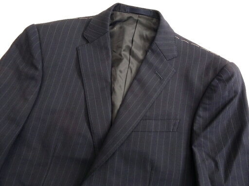 TODHOUSE トッドハウス 日本製 ウール混 2B ノータック ストレイプ柄 シングルスーツ ジャケット スラックスパンツ 682A7015 定6.4万 ネイビー S▲050▼30217s03