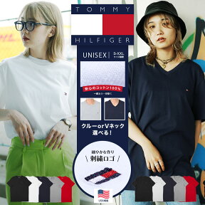 TOMMY HILFIGER トミー ヒルフィガー Tシャツ レディース 半袖 コットン100% 綿100 ユニセックス メンズ Vネック クルーネック ロゴ ワンポイント 無地 ブランド 女性 婦人 プレゼント プチギフト 誕生日プレゼント 彼女 母 娘 ギフト 記念日