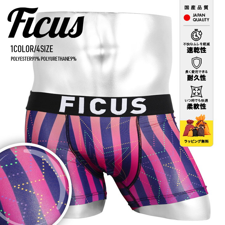 【SALE】 ツルツル ボクサーパンツ FICUS フィークス メンズ 下着 おしゃれ レトロ ボーダー おすすめ ..