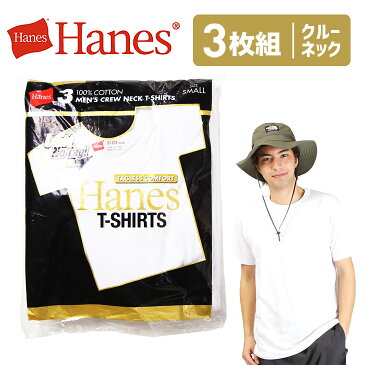 【3枚セット】Hanes/ヘインズ クルーネック 半袖 Tシャツ ブランド メンズ おしゃれ 無地 ゴールドラベル かっこいい 綿100 3枚組 男性 プチギフト ルームウェア 誕生日プレゼント バレンタイン 福袋 父 息子 ギフト 記念日
