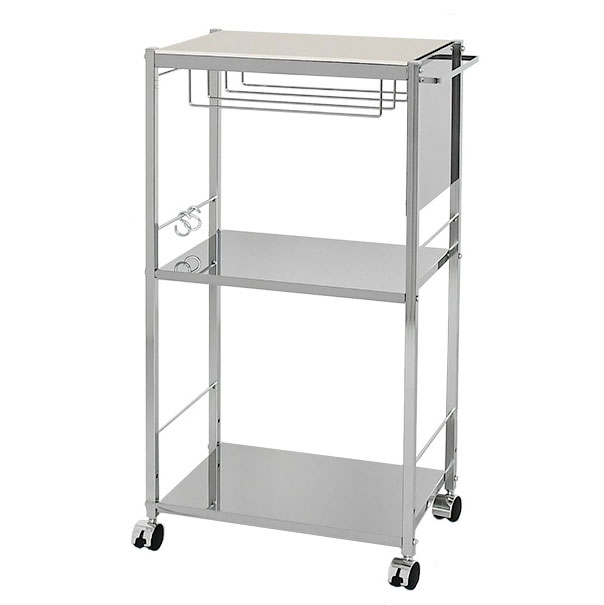 包丁スタンド付キッチン作業台 幅48cm 2299【日本製 キッチンワゴン 人口大理石 天板 ステンレス キャ..