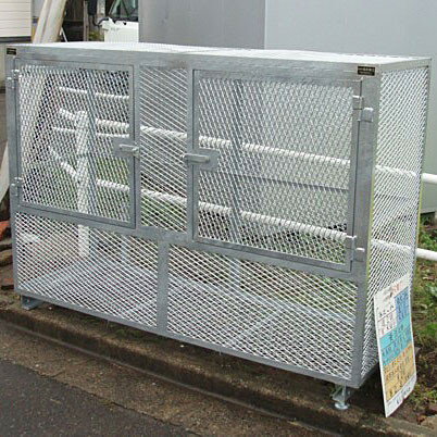 HTB-15(標準網目) 開き扉×2枚 W186×D62×H131.5cm 1200L 45Lごみ袋×約26個分 約17世帯【業務用 大型ゴミ箱 ゴミステーション 屋外 大容量 町内会 自治会 カラス 猫 動物 ゴミ収集所メッシュタイプ ゴミストッカー 完成品】