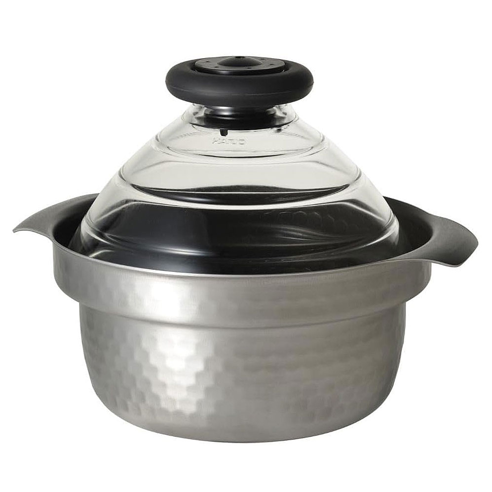 フタがガラスの IH対応 ご飯釜 雪平 (1〜3合用) GIS-200【内面がフッ素コートなのでご飯がこびりつきにくい】