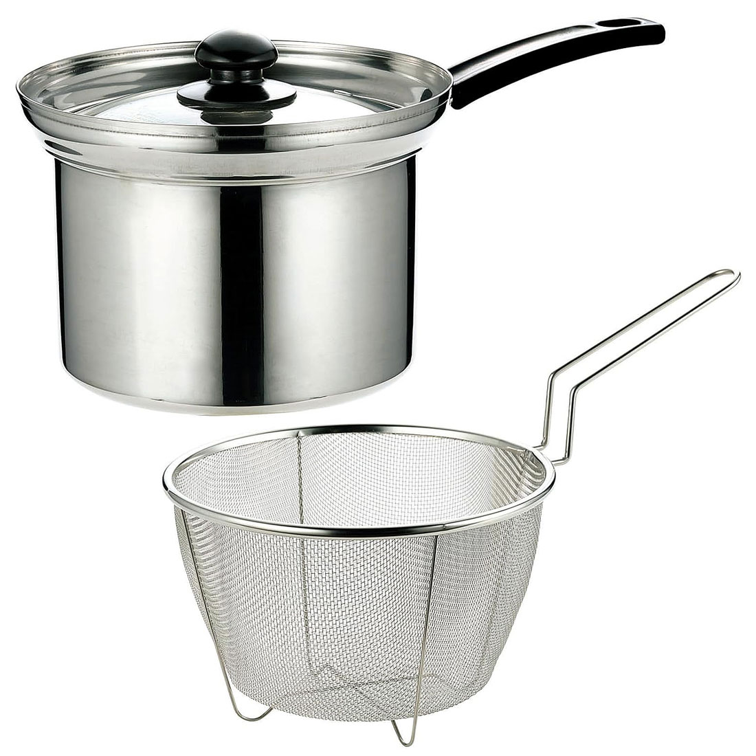 四季彩 ザル付き深型片手鍋 18cm FSC-05【茹で 湯で 料理 クッキング cooking 調理】