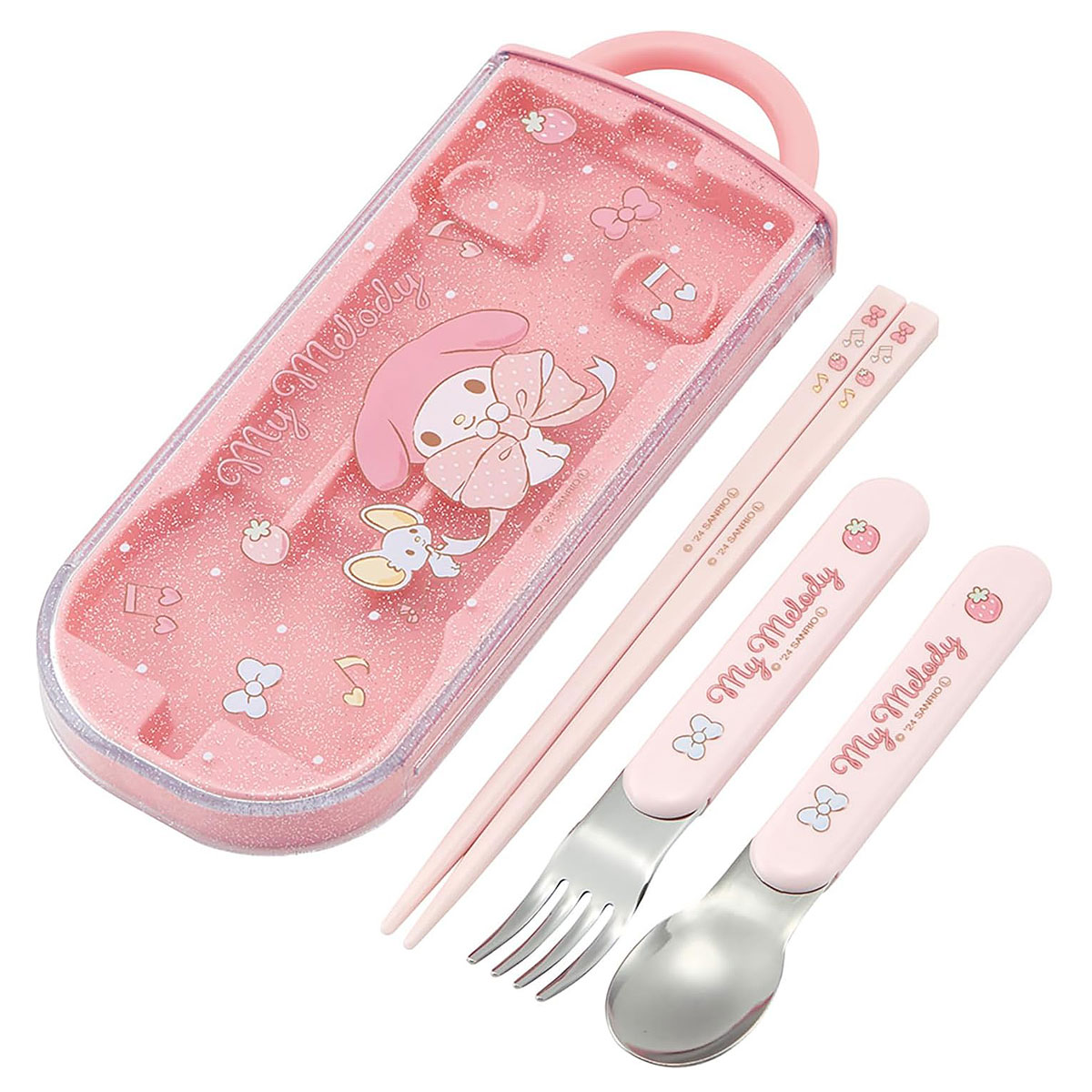 抗菌 食洗機対応 スライド式トリオセット マイメロディ TACC2AG【ハシ スプーン フォーク ケース付き ..