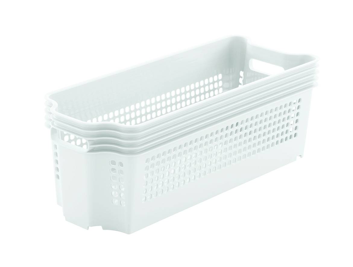 スタックカーゴ スリム 浅型 幅19×奥行49.4×高さ17.7cm ホワイト F2522【プラスチック 収納カゴ】