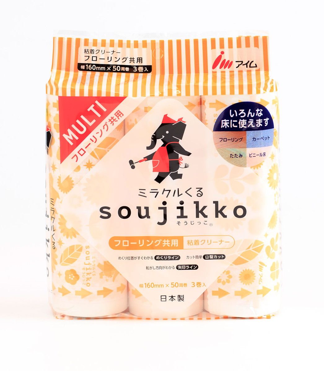 soujikko（そうじっこ） 粘着クリーナー フローリング共用 3巻入 KU-MF0350【可愛いデザインの粘着クリーナー！スペア】