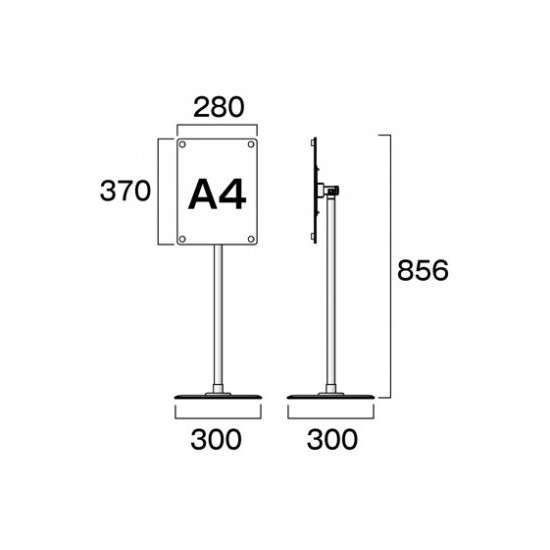 フリーアングルアクリルスタンド A4ブラック (1m以下) FAACS-A4B【縦置きの場合W300×D300×H856mm ポスターは360度回転可能 角度調整可能 角度変更可能 卓上 ポスタースタンド 案内板 屋内用 常磐精工】