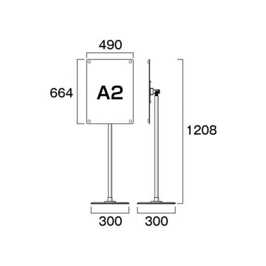 フリーアングルアクリルスタンド90 A2ブラック FAACS90-A2B【縦置きの場合W490×D300×H1208mm ポスターは360度回転可能 角度調整可能 角度変更可能 ポスタースタンド 案内板 屋内用 常磐精工】 [2]