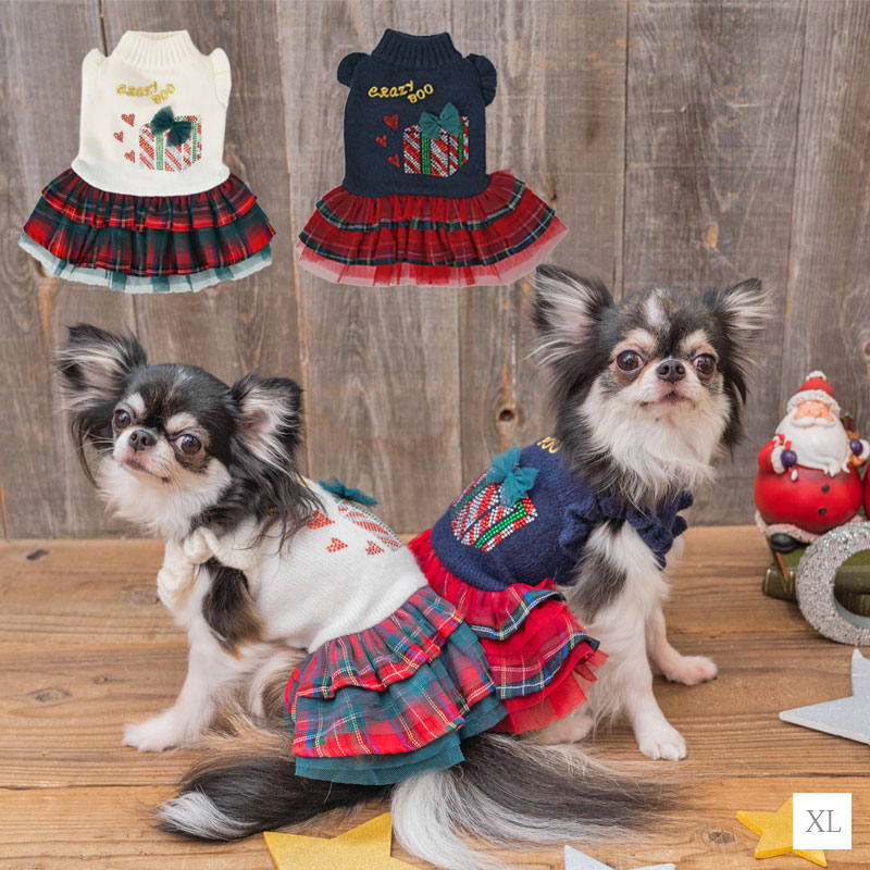 クリスマスチュールワンピ XL CRAZYBOO -クレイジーブー- クリスマス コスプレ 犬服 ドッグウェア トイプードル チワワ ポメラニアン CB22AWのサムネイル