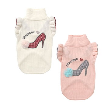 CRAZYBOO / クレイジーブー袖フリルニット タンクトップXL / XXL / DS / DMサイズオフホワイト / ピンク犬服 / 犬の服 / ドッグウェアあったか 秋冬コレクション小型犬
