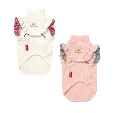 CRAZYBOO / クレイジーブー袖フリルニット タンクトップXL / XXL / DS / DMサイズオフホワイト / ピンク犬服 / 犬の服 / ドッグウェアあったか 秋冬コレクション小型犬