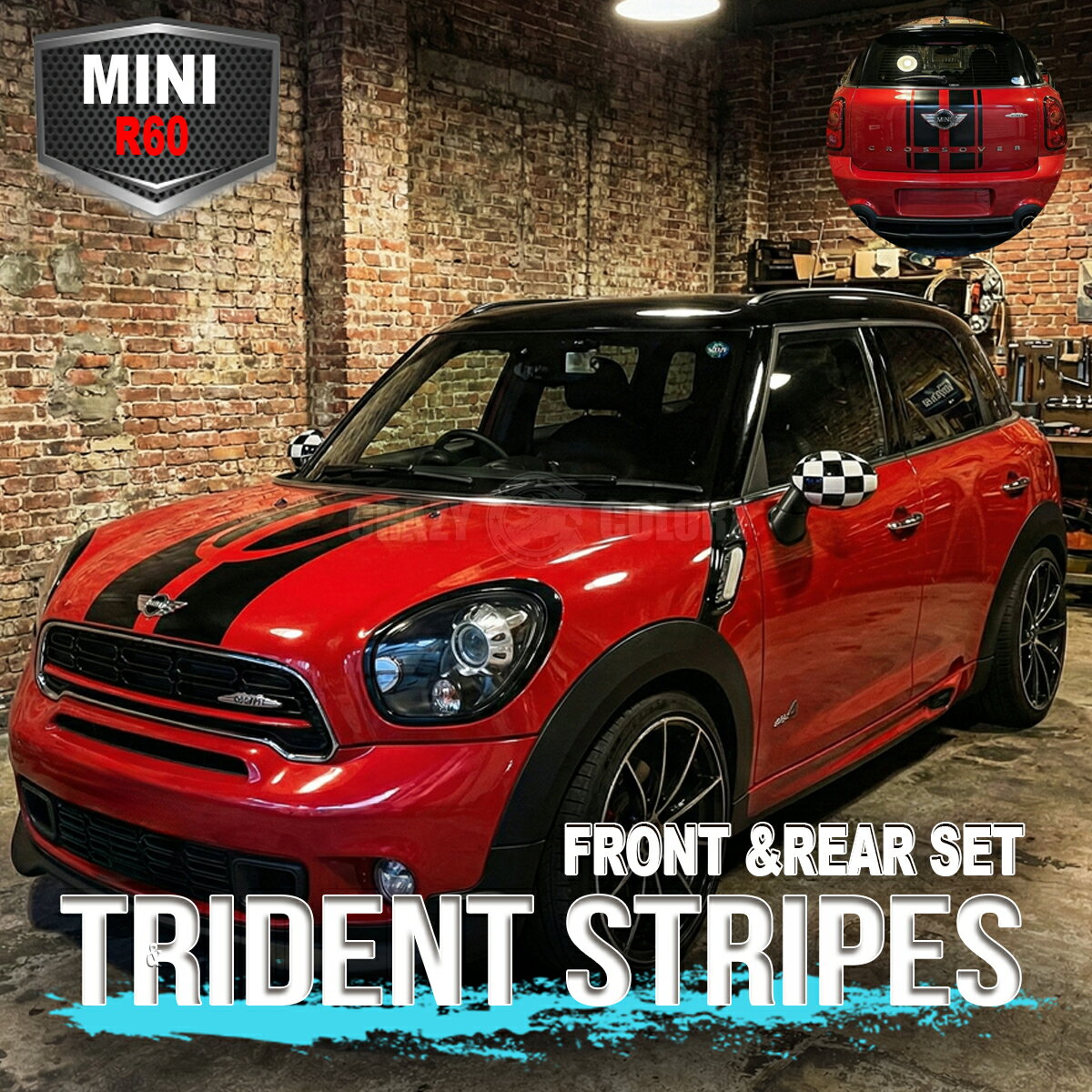 フロント＆リアセットBMW MINI クロスオーバー&カントリーマン トライデントレーシングストライプ crossover&countryman R60 rac...