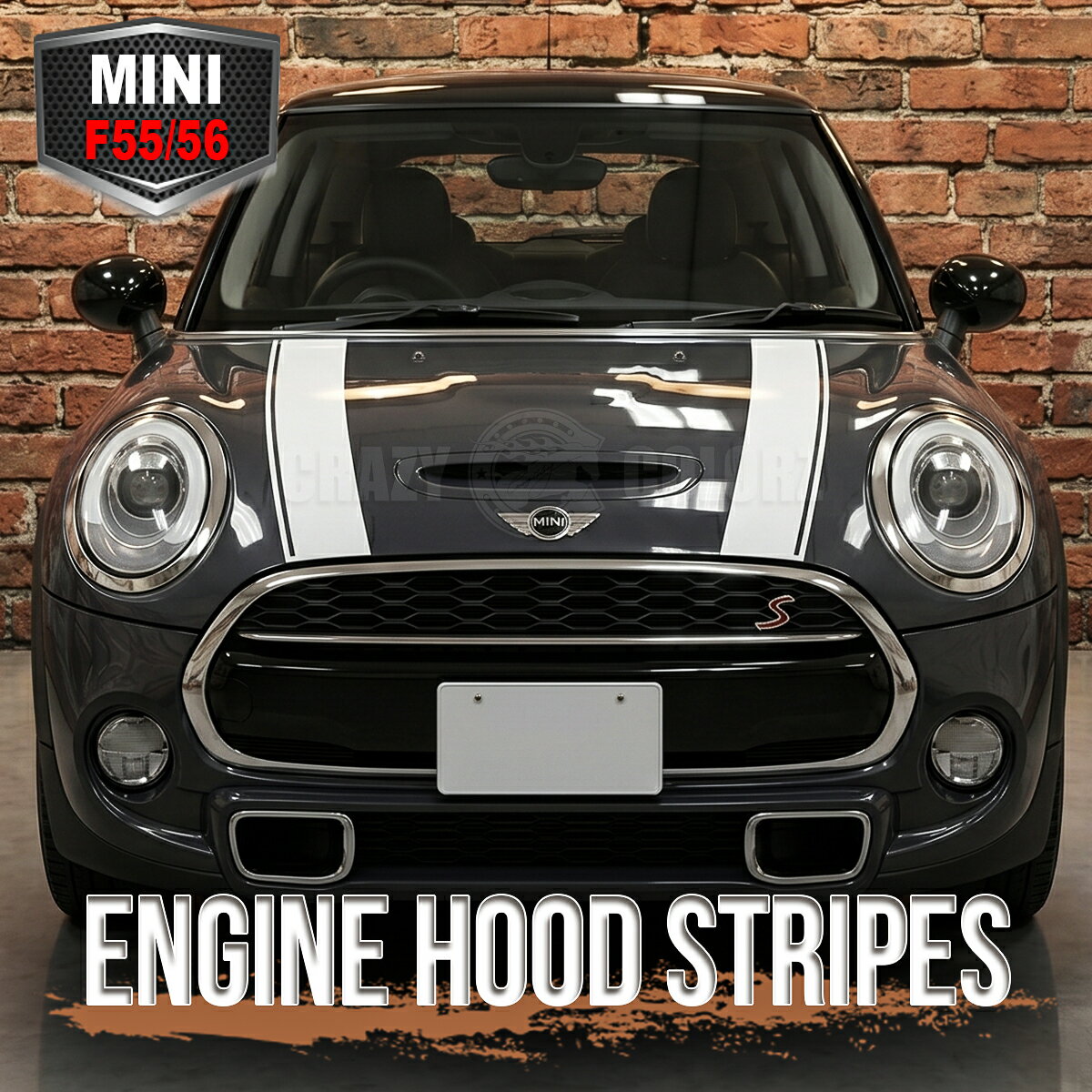 BMW MINI ミニクーパー 3DOOR 5DOOR エンジンフードストライプF55&F56 アウトサイドラインリムーブthe new mini cooper engine hood stripe デカール ステッカー オート カスタム パーツ ドレスアップ DIY parts custom