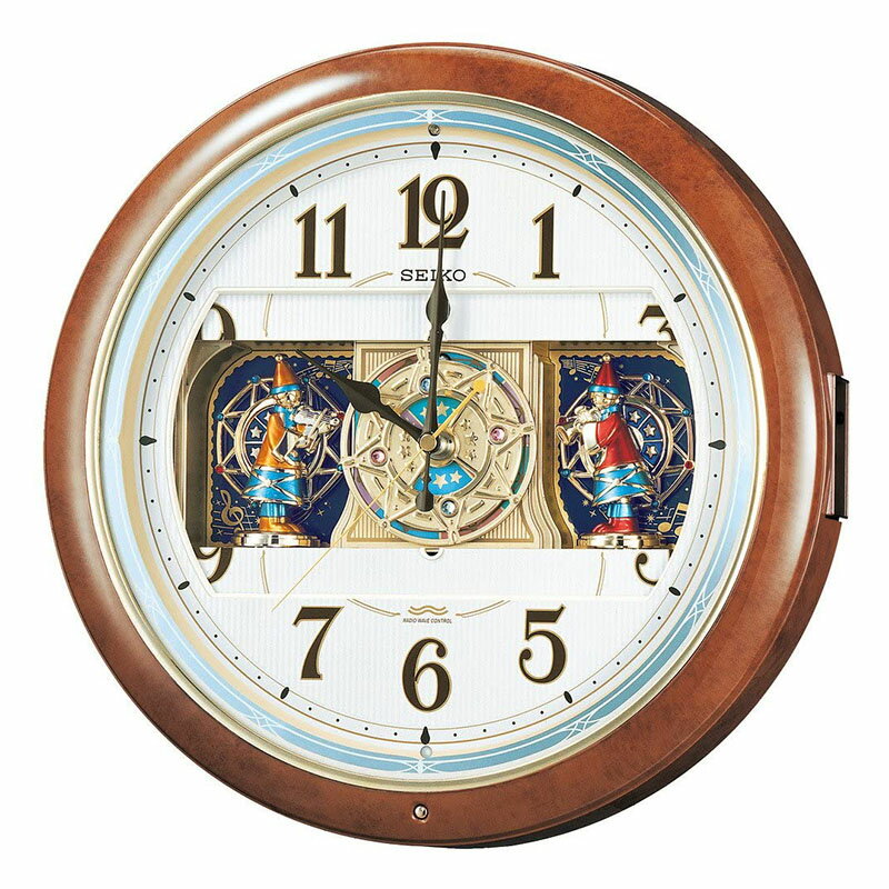 [SEIKO] セイコー クロック 掛時計 からくり 6曲 メロディ RE559H ＜ 茶 ブラウン マーブル 模様 電波時計 アナログ ＞