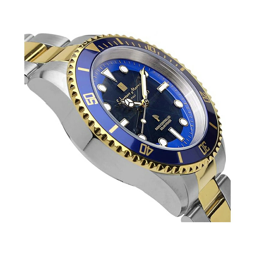 [Salvatore Marra] サルバトーレマーラ 腕時計 SM22110-SSBLGD ＜ メンズ シルバー×ゴールド ブルー 電波ソーラー 逆回転防止ベゼル 10気圧防水 ＞