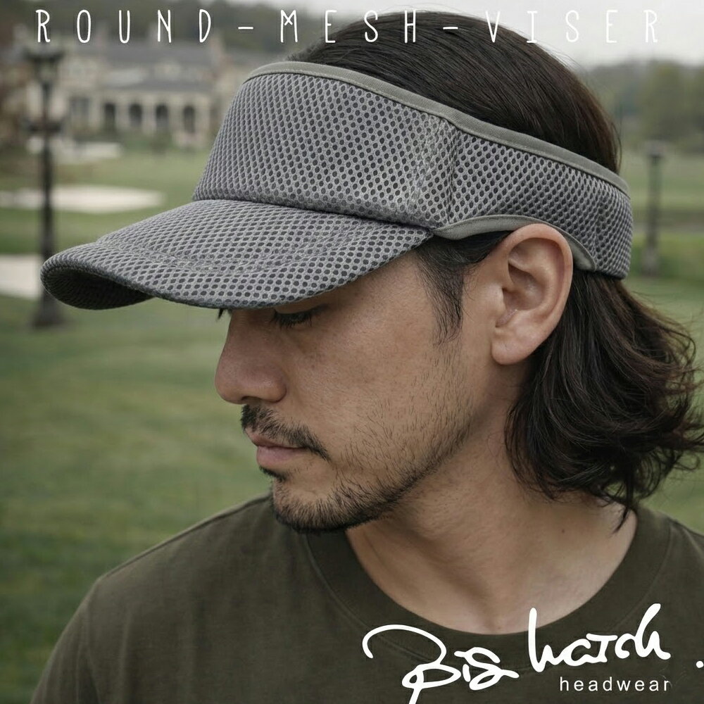 大きいサイズ 無地 ラウンド メッシュ サンバイザー ビッグワッチ BIGWATCH グレー 帽子 SBMG-04R スポーツ 春 夏 秋 UVケア