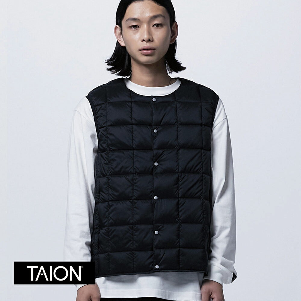 TAION タイオン正規品 メンズ クルーネック ボタン インナーダウン ベスト ジャケット インナーダウン ..