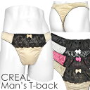 メンズ Tバック ショーツ ブライトスムース 黒レース CREAL 男性下着 メール便発送