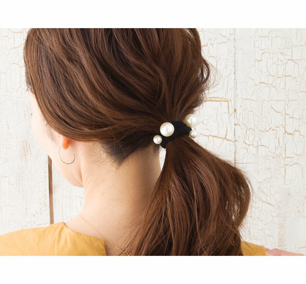 【全品送料無料！×P最大45倍！】ヘアゴム 跡がつきにくい パール ランダム シンプル ヘアアクセサリー レディース 大人っぽい おしゃれ 髪留め まとめ髪 大人 ナチュラル ベージュ ブラック