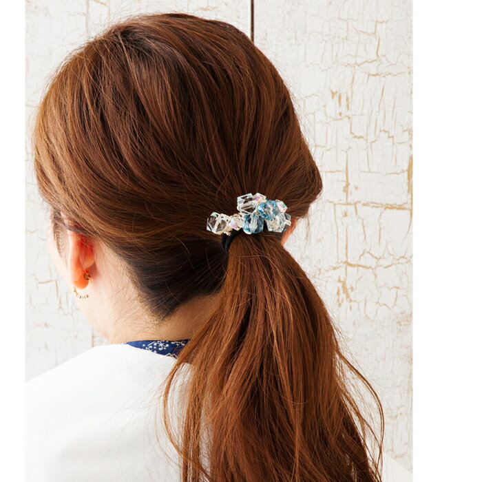 【GW限定！クーポン配布中×ゆうパケット送料無料】ブレスレット ヘアゴム ビーズ キューブ 四角 シンプル ナチュラル ベージュ グレー ネイビー ライトブルー ヘアアクセサリー レディース カジュアル 小物